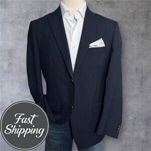 DOCKERS Mens 42R Navy Blue Wool Blend Blazer Sport Coat Two Button Jacket